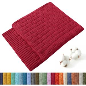 TREELY 100% Cotton Knitted Throw Blanket Couch Cover Blanket(50 x 60 Inches, Red)