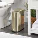 mDesign Small 2.6 Gallon/10 Liter Stainless Steel Metal Step Trash Can Garbage Bin for Bathroom, Bedroom, Office, D-Shape Trashcan with Foot Pedal/Lid, Removable Liner Bucket with Handles, Soft Brass