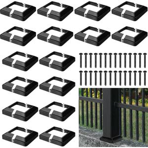 Tandefio 16 Pcs 4x4" Metal Post Skirt with Screw, Split Style Post Skirt Sleeves Base Cover, Porch Columns Wraps Glossy Black Base for Fence Stair Wood Hand and Stair Rails (Internal Size 3.5 x 3.5")