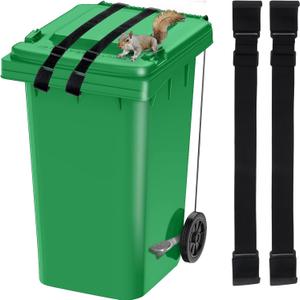 2 PCS Animal Proof Trash Can Locks, Adjustable Metal Security Strap for 28-96 Gallon Garbage Cans, Bear Raccoon Resistant Lid Lock, Black
