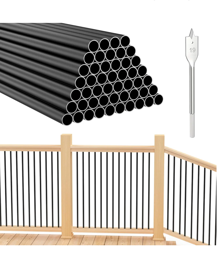 CKE 50 Pack 26" Deck Balusters, Round Aluminum Deck Baluster, 3/4" Diameter Hollow Round Black Aluminum Balusters for Deck Railing, Metal Deck Balusters Staircase Spindles for Railing Fencing