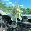 Plant Car Accessory, Crochet Plant, Knitted Fake Plant Decor, Woven Cute Charms Ornament Pendant, Crocheted Plant in Hanging Pot, Crochet Car Decor, Crochet Leaves Plant for Rear View Mirror (Mint Green)