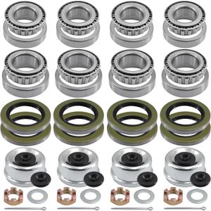 4 Sets 25580 14125A Trailer Bearings Kits,Spindle Nuts,Grease Seals,Cotter Pins,Washers for 5200-7000LB,2.72" Dust Caps and Rubber Plugs
