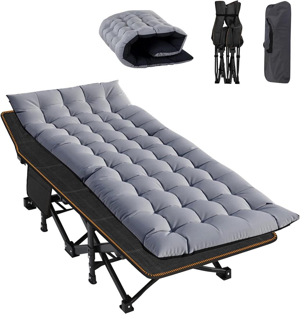 ABORON Camping Cot for Adult 28" Extra Wide, Heavy-Duty 1200D Oxford Cot for Sleeping, Portable Folding Camp Bed with Mat & Carry Bag (Fog)