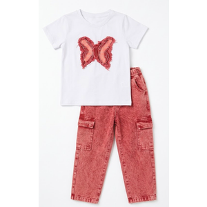 Girls Clothes 2PC Summer Outfits Bow Short Sleeve T-shirts and Elastic Waist Shorts Set Kids Clothes Girls, 7-8T