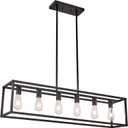 Farmhouse Rectangle Chandeliers for Dining Rooms, Kitchen Fixture Lights Pendant Lights Kitchen Island Black 6-Light Industrial Pendant Lighting for Kitchen Island