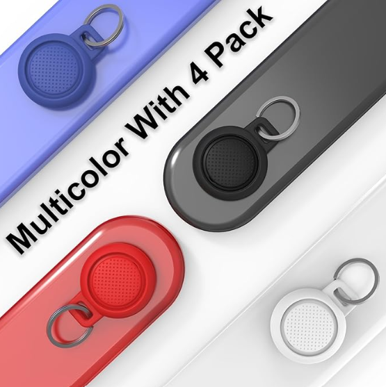 Waterproof Airtag Keychain Case, Apple Airtag Holder Accessories, Full Body Silicone Protection, Works with Keychain, Bags, Dog Collar, Luggage and More, 4-Pack
