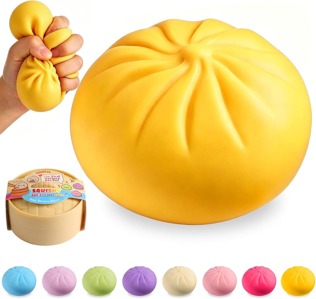 Dumpling Squishy, Viral Squishy Dumpling Mystery Box,Squishies Toys, Bao Bun Squeeze Stress Relief Fidget Toy,Holiday & Birthday Gifts for Kids Teens & Adults (Yellow)