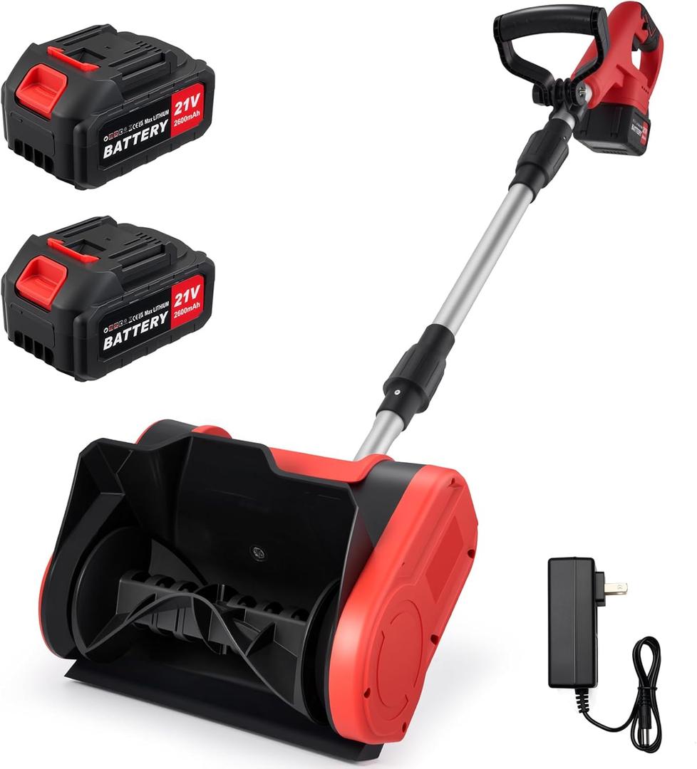 Cordless Electric Snow Shovel, Battery Powered Snow Blower  Lightweight Portable Snow Thrower for Driveway & Sidewalk, Powerful Motor, Long Throw Distance, Easy Snow Removal,Red