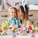 Dlerom 4 Pcs Easter Centerpiece Table Decorations Mini Artificial Easter Potted Plants Arrangement with Flowers Eggs Rabbits for Spring Home Desktop Farmhouse Party Decor