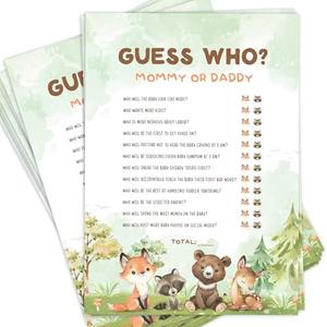 50 Mommy or Daddy Baby Shower Game Cards, Woodland Baby Shower Games For Girl or Boy, Woodland Animal Theme