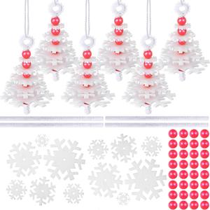 Buryeah 24 Sets White Snowflake Layered Christmas Ornament Craft Kit Makes 24 Small Felt Snowflakes Christmas Tree Felt Crafts for Xmas Decoration Stocking Stuffer Holiday Fun Home Activities