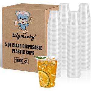 Lilymicky 1000 PACK 5 oz Clear Plastic Cups, Small Disposable Drinking Cups, 5 Ounce Clear Beverage Tumbler for Tasting, Drinking, and Party, 5 OZ-1000ct