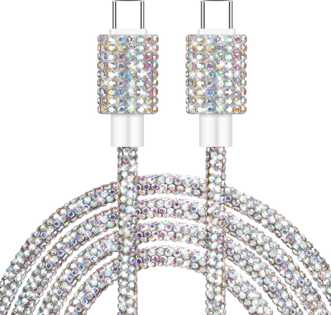 USB C to USB C Cable for iPhone 17 Charging Cord Type C Fast Charging Cable 4FT Rhinestones Bling Sparking Colorful Diamond Charging Cord for iPhone 16 15 Plus 17 Air Pro Max Samsung S25