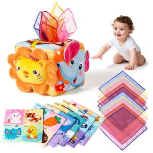 Baby Tissue Box Toy - Baby Sensory Toys 6-12 Months, Montessori Toys for 6 Month Old with 6 Crinkle Tissues, Baby Scarf Toy for 6 7 8 9 12 Months Boy Girl, Developmental Gifts & Stocking Stuffers