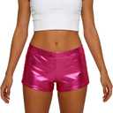 Women's Shiny Metallic Rave Booty Shorts Hot Pants Dance Bottom (Pink, L)
