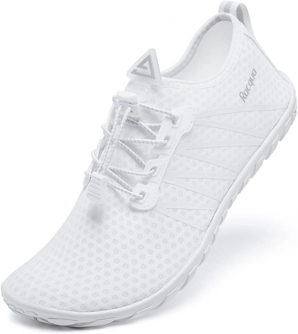 Racqua Women Men Water Shoes Barefoot Sport Beach Swim Shoes (8.5 Women/7.5 Men, Hd137-white)