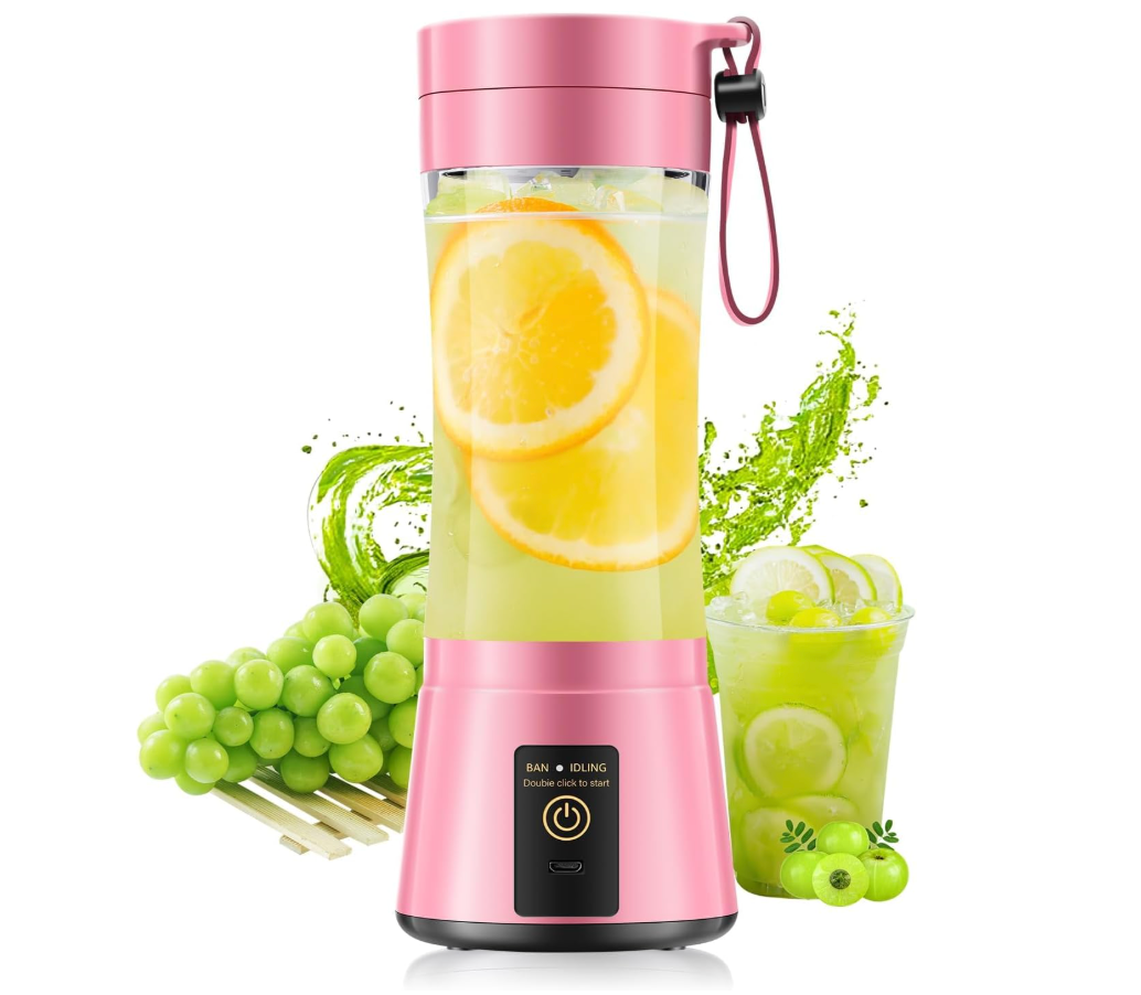 Cordless Portable Blender for Smoothies & Shakes - Personal Size Blender Lightweight & Rechargeable, 380Ml BAP Free Juice Cup with 6 Blades, Freshly Squeezed for Sports/Picnic