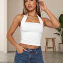 Women Halter Tank Tops Summer 2026 Backless Going Out Shirts Sexy Sleeveless Cute Crop Y2k Trendy Outfits (White, M)