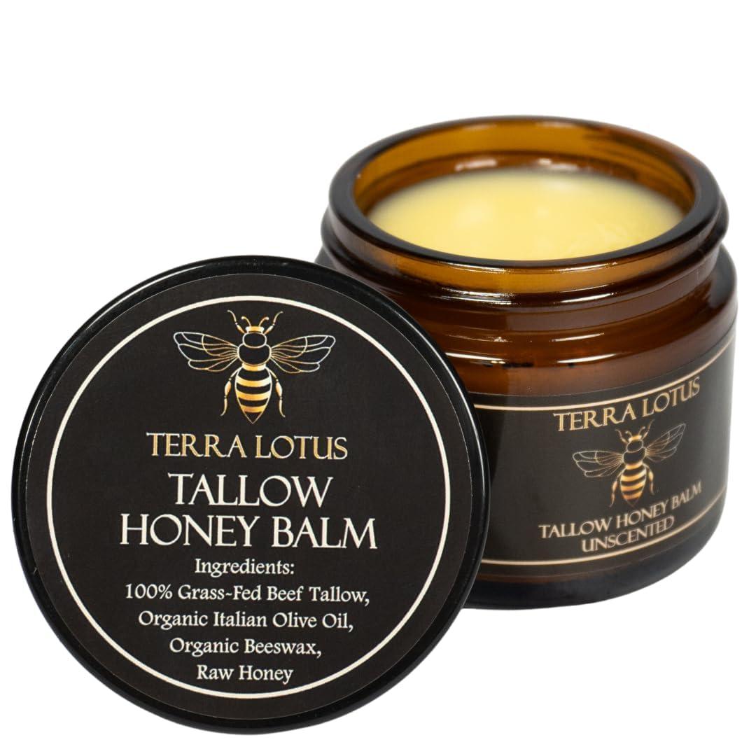 Organic Grass-Fed Beef Tallow Balm with Raw Honey - Moisturizing Cream for Soft, Smooth Skin - Handmade All-Natural Moisturizer (2 Oz, Unscented) (2 Fl Oz (Pack of 1)