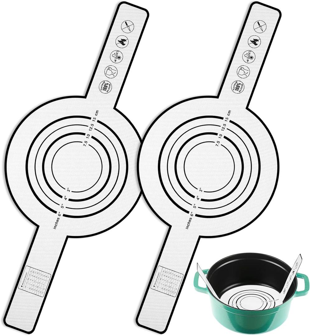 Patelai 2 Pieces Silicone Baking Mat for Dutch Oven Bread Non-stick Mat with Long Handle 8.3 Inch Reusable Silicone Baking Sheets Heat Resistant Bread Pad for Dough Pastry(Black)