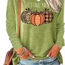 Womens Pumpkin Graphic Sweatshirts Crewneck Casual Fall Long Sleeve Tops (Medium, Green)