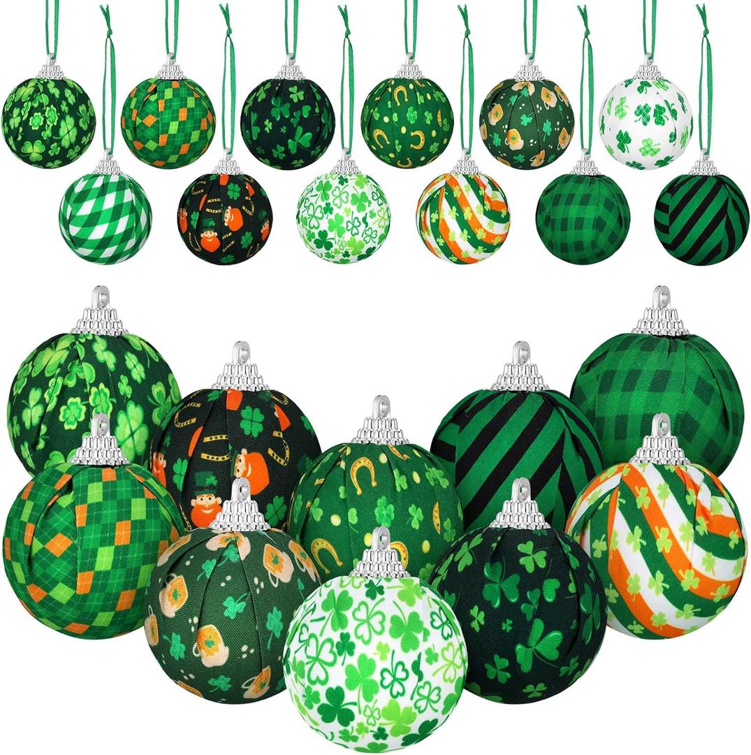 Bencailor 12 Pcs St. Patrick's Day Ball Ornament St. Patrick's Day Shamrock Hanging Ornament Good Luck Clover Balls Tree Decor for St. Patrick's Day Irish Party Supplies(Various)