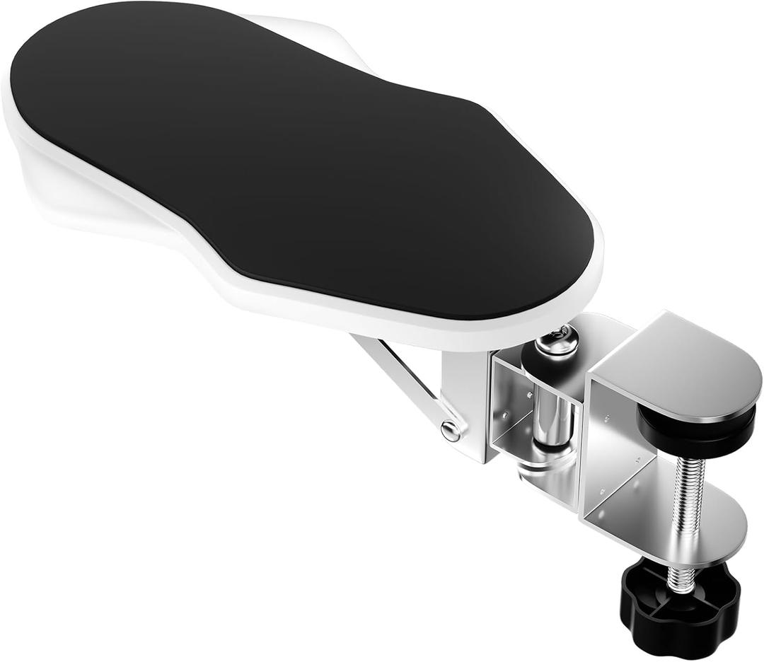 Extended Computer Desk Arm Rest - 180 Rotating & 90 Foldable Elbow Support, Ergonomic Arm Wrist Rest Shelf for Home & Office (White)