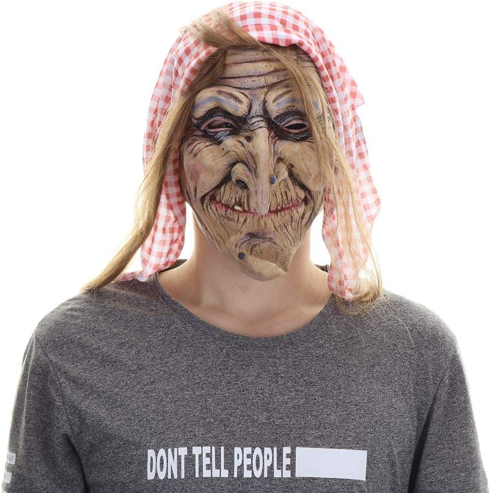 STYLER Latex Old Witch Mask with Scarf and Hair Halloween Scary Women's Face Mask