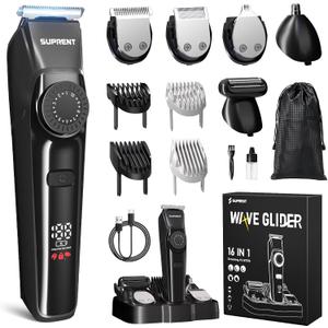 SUPRENT Beard Trimmers for Men - All-in-One Mens Grooming Kits with 40 Precision DialsWaterproof Adjustable Trimmers for Hair, Beard, Face, Nose & Body, USB-C Rechargeable, 3.5H Running Time (Black)