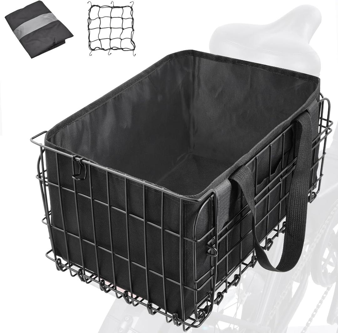 Zacro Bike Basket Front/Rear, Folding Bicycle Basket with Removable Liner Bag, Large Quick Release Design Metal Ebike Basket for Adult Women/Men Carrying Dogs, Pets, Fruit & Grocery