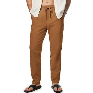 JMIERR Mens 100% Cotton Pants Casual Elastic Waist Drawstring Lightweight Summer Beach Trousers with Pockets, 3XL