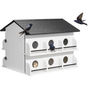 Kingsyard Recycled Plastic Purple Martin House - Pre-Assembled Bird House with 12-Room 2-Tier, Easy Clean Design with Front Doors, Durable Outdoor Nesting Shelter for Martins, White