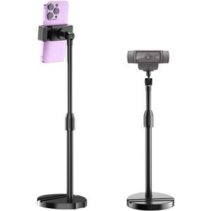LenTok Telescopic Webcam Tripod Stand for Desk with Phone Holder, Desktop Webcam Mount Compatible with C922 C930e C920S C920 C615 C960 C920x Brio 4K, Table Phone Stand with 1/4'' Thread (Black)