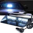Xprite White LED Emergency Dash Strobe Light, Interior Windshield Safety Warning Flashing Lights w/Suction Cups, 12V Windshield Visor Light Bar for Police Law Enforcement Volunteer Vehicles Trucks