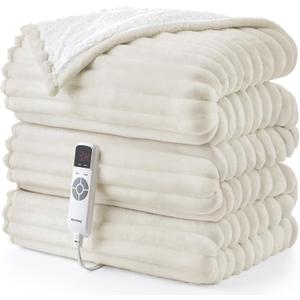 Hansleep Heated Blanket Electrci Blanket Throw, Heating Blanket with 9 Heating Levels and 10-Hour Timer Auto Shut Off, Washable Soft Warm Winter Blanket, 50 x 60 Inches, Beige