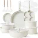 CAROTE 23pcs Pots and Pans Set Non Stick, Cookware Sets, Kitchen Set, Oven/Dishwasher/Fridge Safe, Space Saving Pots Set, Nonstick Set with Versatile Detachable Handle, Induction RV Set, Cream (Cream White)