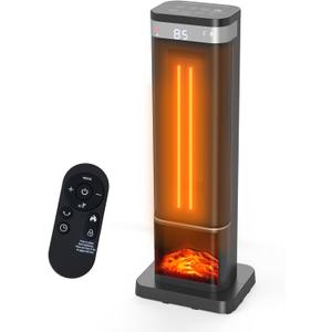 Dumos 24inch Space Heaters for Indoor Use, Portable Heater with 3 Light Colors, Adjustable Thermostat with Remote, Tip-over Protection Up to 95F, 60Oscillation (New Black)