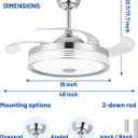 48 inch Modern Retractable Ceiling Fan with Lights and Remote Control, 6Speed Dimmable Fandelier, Smart Ceiling Fan Light with Bluetooth Speaker, RGB Color Reversible Bedroom Living Room, Chrome