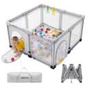 Foldable Baby Playpen, 1-Minute Setup, Lightweight Portable Playpen with Carry Bag, 50"x50" Indoor Outdoor Safty Play Yard for Babies & Toddlers, Light Gray