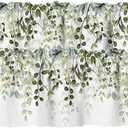 Sage Green Leaf Valances for Windows 2 Pack, Spring Summer Kitchen Curtains for Window Over Sink Eucalyptus Botanical Rod Pocket Short Curtains for Small Window for Basement Bathroom RV,54" W x 18" L