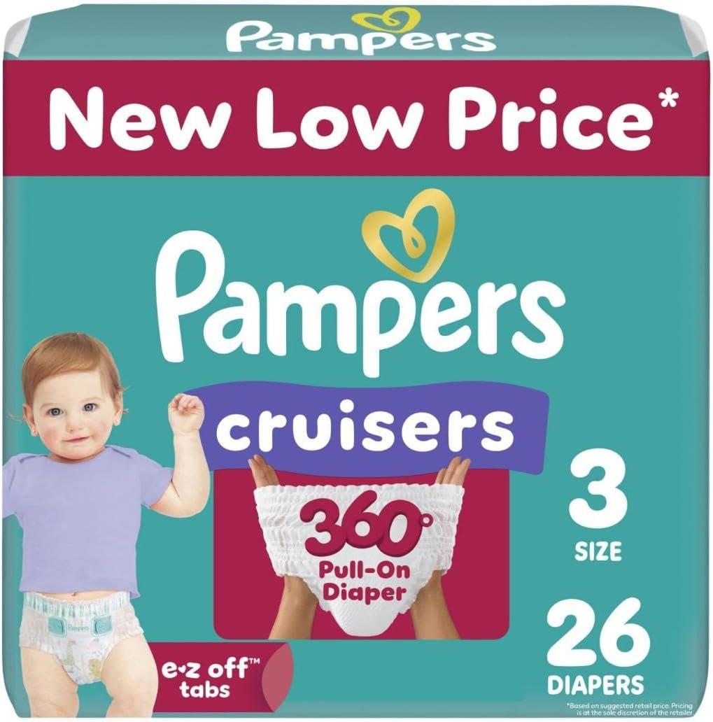 Pampers Cruisers 360 Diapers - Size 3, 26 Count, Pull-On Disposable Baby Diapers, Gap-Free Fit