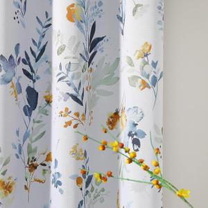 MYSKY HOME Floral Blackout Curtains 63 Inch Long Living Room Bedroom Curtains Thermal Insulated Curtains Room Darkening Curtains Printed Flower Leaf Window Treatments, 2 Panels, Yellow and Blue