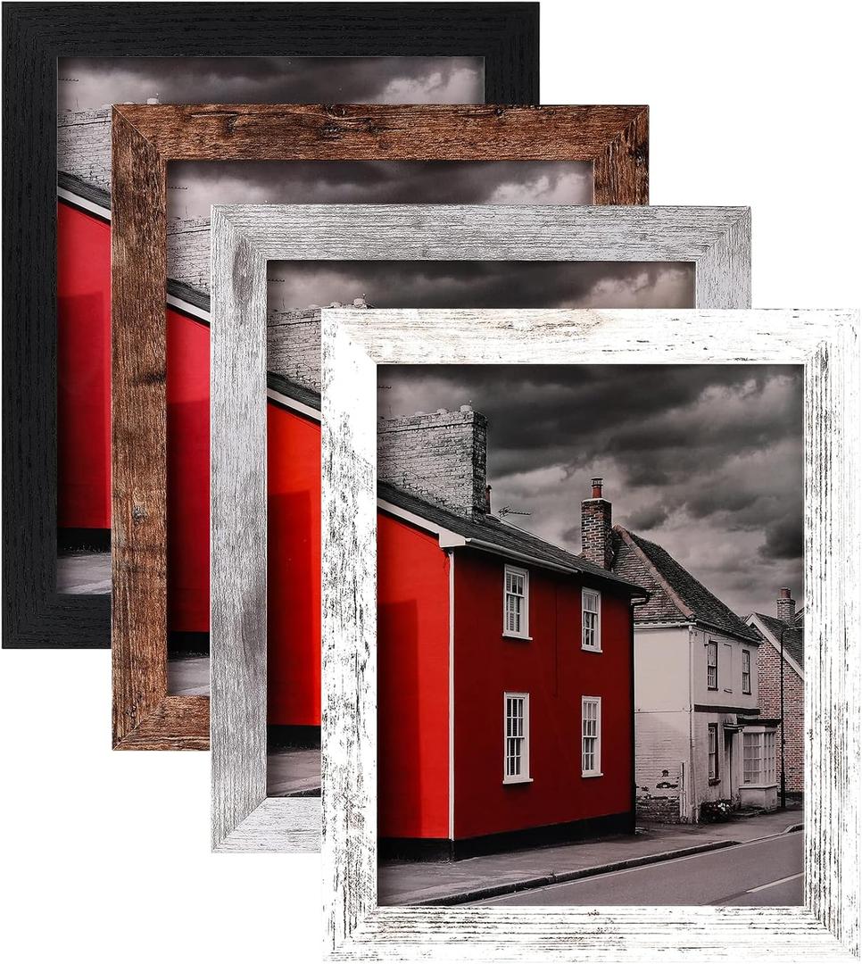 2 x LANDNEOO 8x10 Picture Frame, 4 Pack Woodgrain Wider Frames, Display Pictures 5x7 with Mat or 8x10 Without Mat, Picture Frames Collage Wall Decor or Table Top Display, Multicolour