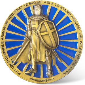 2 x Full Armor of God Spiritual Warrior Challenge Coin - Christian Pocket Token Military Gift Lucky Coin