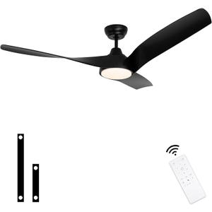 56 Inch Ceiling Fan with Lights, Outdoor Ceiling Fan with Remote Control 3 Reversible Blades,Dimmable,2 Rods, for Bedroom Living Room Patio
