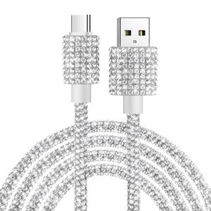 VOFUOE USB to USB C Cable for iPhone 17 Charging Cord Type C Fast Charging Cable Bling Sparkling Diamond Women 4FT for iPhone 16/16 Pro/ 16 Pro Max, for Galaxy S25/S24 Ultra, for iPad 11th -Silver