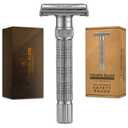 VIKINGS BLADE Adjustable Double Edge Safety Razor + Luxury Case. Smooth, Reusable, Eco-Friendly (The Emperor Frosted Chrome)