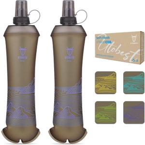 500ml Soft Flask, 2 Pack Flexible TPU Hydration Water Bottle, Collapsible with 28mm Caliber for Running, Hiking, Cycling, Climbing, and Marathon Purple (17 Ounces* 2 Count)