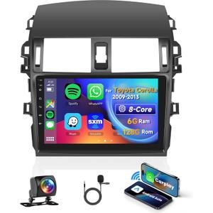 [8 CORE 6G+128G] for Toyota Corolla 2009-2013 Car Radio with Wireless Carplay/Android Auto, 9 Inch Android 13 IPS Touch Screen Car Stereo, Bluetooth, GPS, WiFi, DSP, SWC + HD Backup Camera